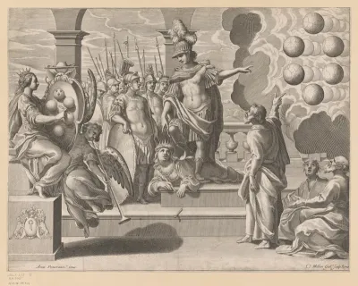 Allegorie met soldaten en het wapenschild van de Medicis