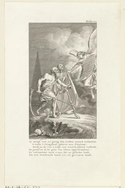 Allegorie met Vader Tijd, de Dood en een engel