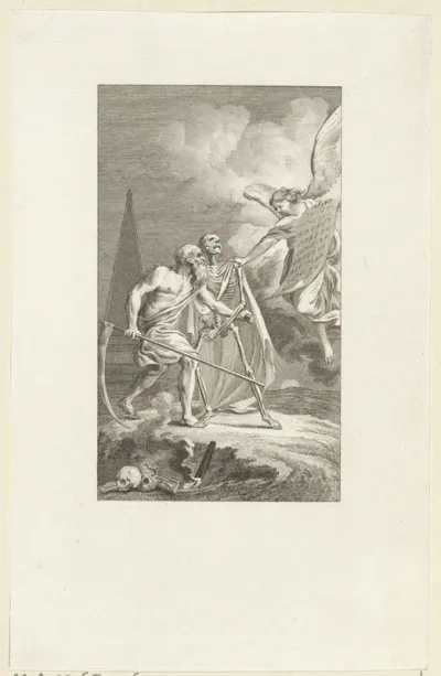 Allegorie met Vader Tijd, de Dood en een engel