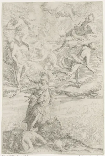 Allegorie met veldheer en goden