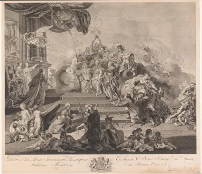 Allegorie op de aanvaarding van het stadhouderschap door prins Willem V, 1766