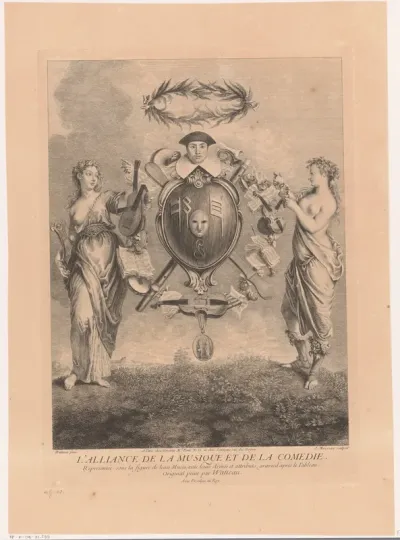 Allegorie op de alliantie van muziek en komedie met Erato en Thalia