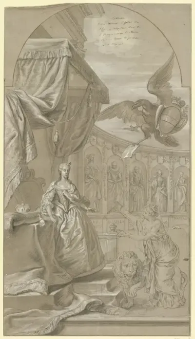 Allegorie op de ambtsaanvaarding van aartshertogin Maria Anna van Oostenrijk als landvoogdes, 1744