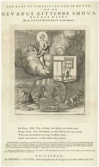 Allegorie op de berechting van de Amsterdamse bedrieger Aron Abrahams