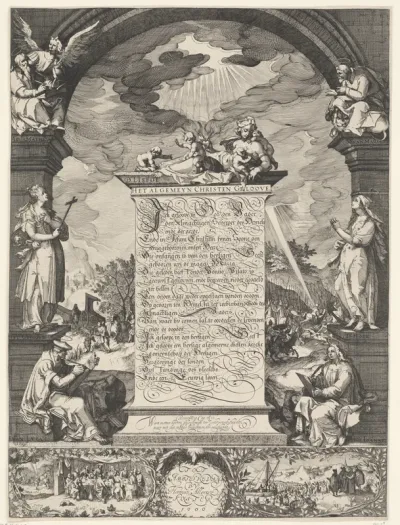 Allegorie op de geloofsbelijdenis met de vier evangelisten