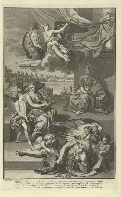 Allegorie op de geschiedenis van Groot-Brittannië met het portret van Isaac de Larrey