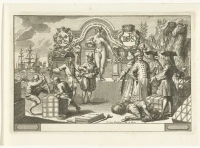 Allegorie op de handel met Mercurius en handelaren