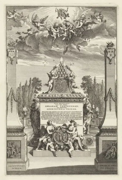 Allegorie op de huwelijksverbintenis tussen Abraham Lestevenon en Geertrui de Vroede