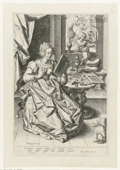 Allegorie op de ijdelheid (jongedame met spiegel en putto)