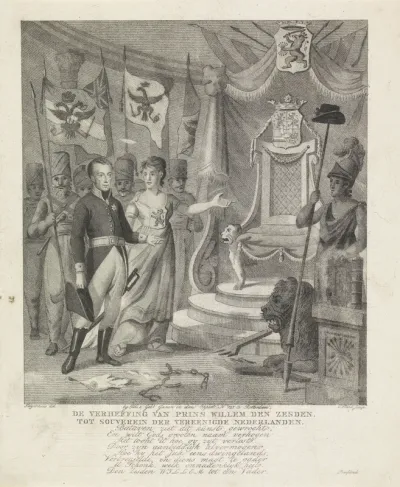 Allegorie op de inhuldiging van prins Willem Frederik als soeverein vorst, 1814
