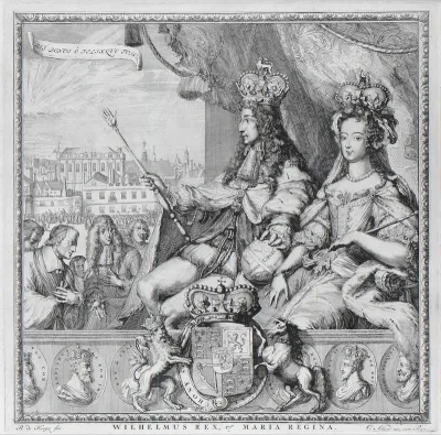 Allegorie op de kroning van Willem en Mary tot koning en koningin van Groot-Brittannië, 1689