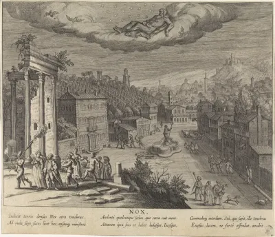Allegorie op de nacht met personificatie van Nox (de nacht)