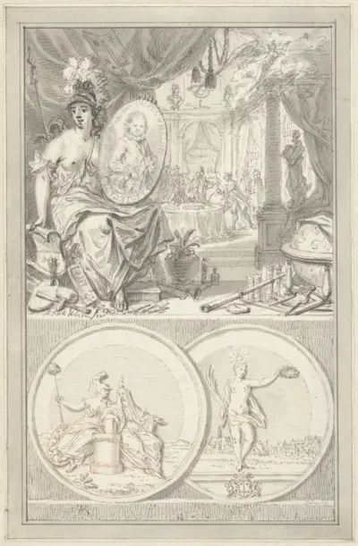 Allegorie op de oprichting van de Hollandsche Maatschappij der Wetenschappen, 1752