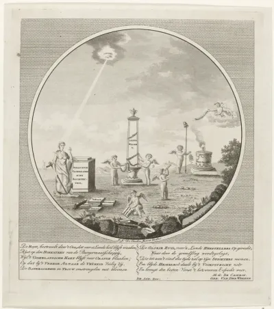Allegorie op de oprichting van Oprechte Vaderlandsche Sociëteiten in 1787