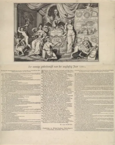 Allegorie op de overwinning door de geallieerden op de Fransen en Spanjaarden in 1702