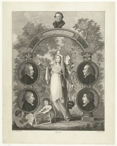Allegorie op de predikanten van de Herstelde Evangelisch Lutherse kerk te Amsterdam, 1793