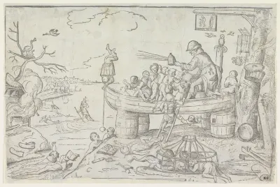 Allegorie op de verkeerde wereld met de heilige Christoffel en het Christuskind