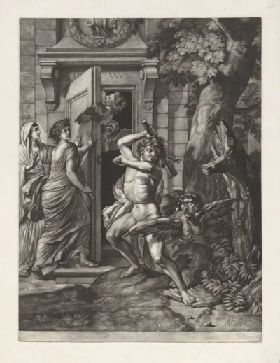 Allegorie op de Vrede van Nijmegen (1678): Hercules verslaat de harpijen voor de tempel van Janus
