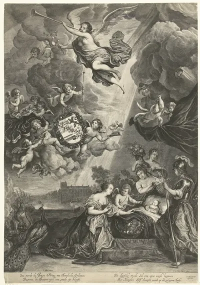 Allegorie op geboorte van Willem III, prins van Oranje-Nassau in 1650
