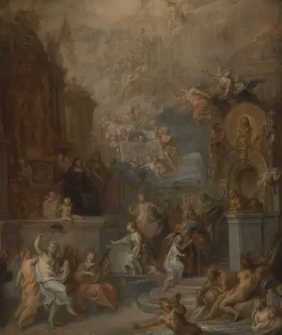 Allegorie op het afscheid van Willem III van Amalia van Solms na de overdracht van het regentschap aan de Staten-Generaal