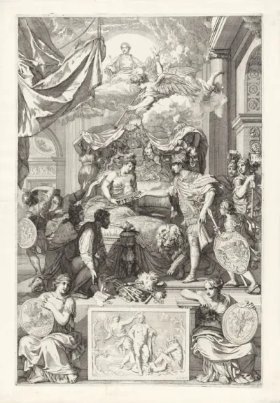 Allegorie op het herstel van de ware godsdienst in Engeland met de komst van de prins van Oranje, 1688
