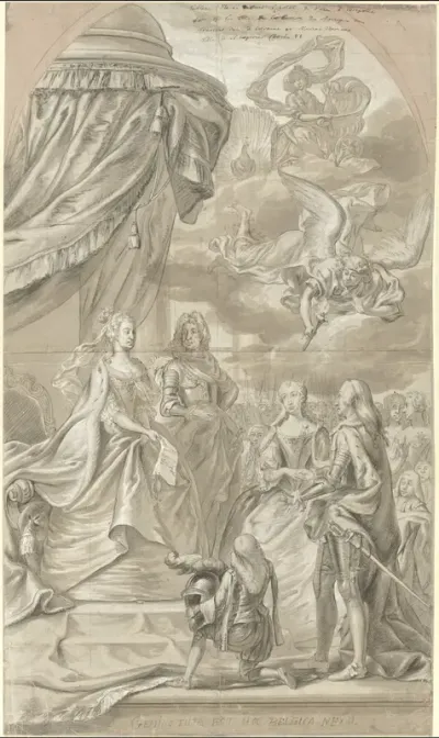 Allegorie op het huwelijk van aartshertogin Maria Anna van Oostenrijk en Karel Alexander van Lotharingen, 1744