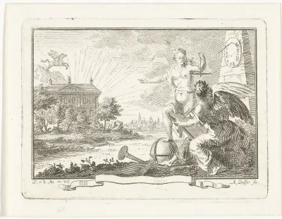 Allegorie op het ochtendgloren met personificatie van Aurora