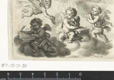 Allegorie op kunsten en wetenschappen met vier putti