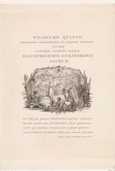 Allegorie op Willem V als beschermheer van de Leidse Academie, 1775