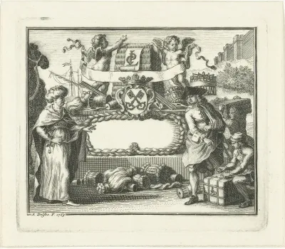 Allegorie op wolhandel in Leiden