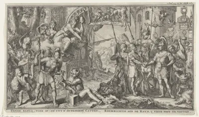 Allegorie rond de vestiging van de Bataven in Nederland en vrede met de Romeinen