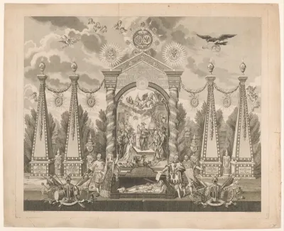 Allegorie ter ere van de koning van Pruisen voor zijn herstel van het stadhouderschap van Willem V, 1788