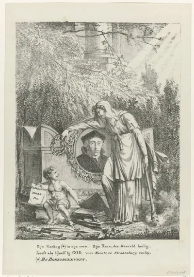Allegorisch grafmonument voor Laurens Jansz. Coster, 1823