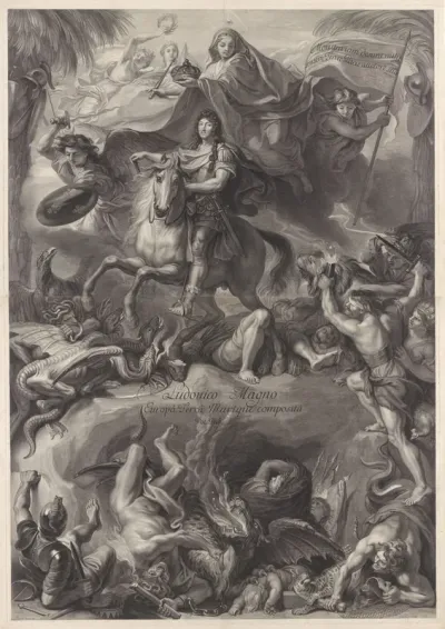 Allegorisch ruiterportret van Lodewijk XIV, koning van Frankrijk