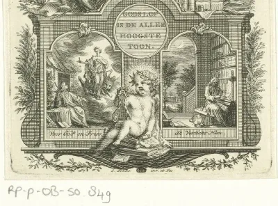 Allegorisch vignet met gelauwerde putto
