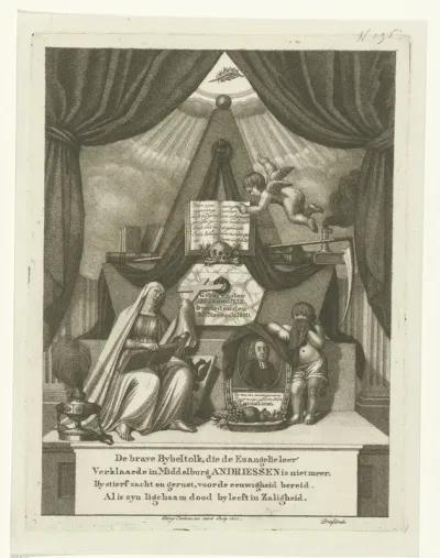 Allegorische compositie op de dood van predikant Andreas Andriessen