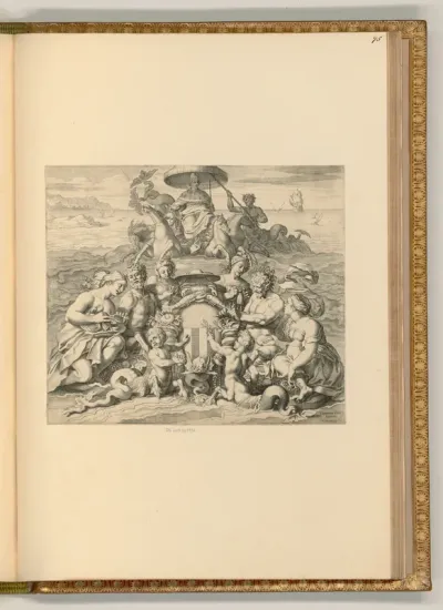 Allegorische Darstellung, Wappen eines Kardinals, Nereiden und Tritonen