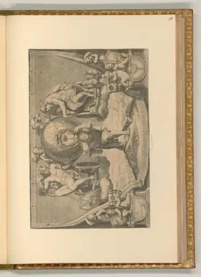 Allegorische Darstellung, Wappen Kardinal Pompeio Arrigoni und Herkules, die Weltkugel auf den Schultern tragend