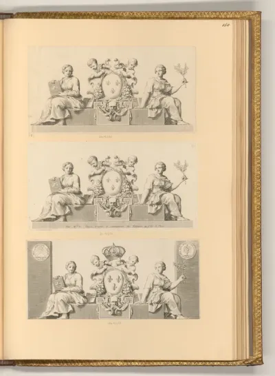 Allegorische Figuren mit dem königlichen Wappenschild drei Fleurs