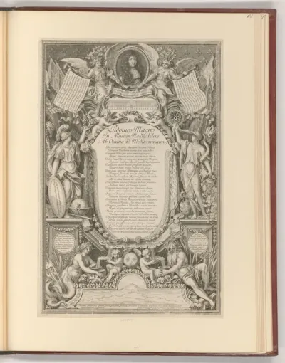 Allegorische Textkartusche mit Porträt Ludwig XIV.