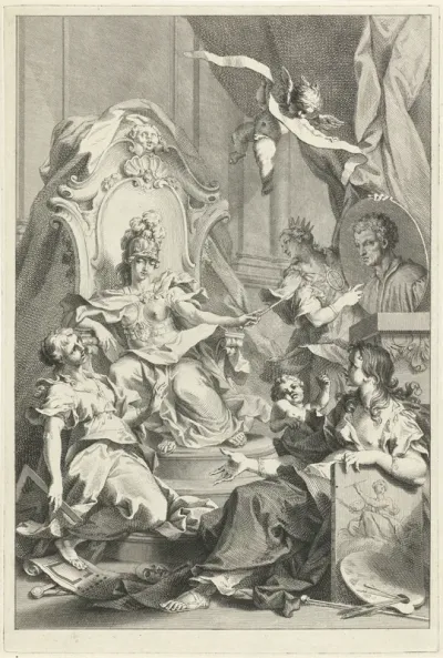 Allegorische titelpagina met het portret van Leon Battista Alberti