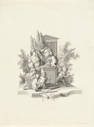 Allegorische voorstelling met een buste van Jacob Otten Huslij