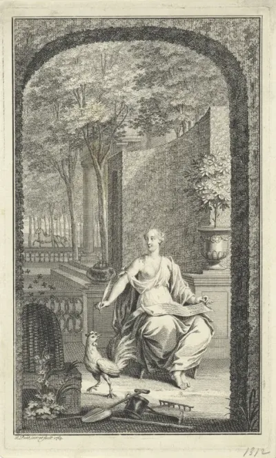 Allegorische voorstelling met een vrouw in een tuin