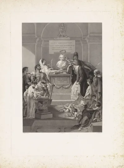 Allegorische voorstelling met gedenksteen voor Jan Nieuwenhuyzen, overleden in 1806