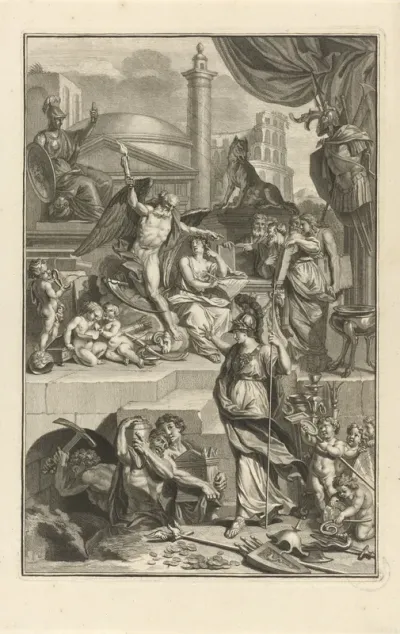 Allegorische voorstelling met Geschiedenis, Vader Tijd en Minerva