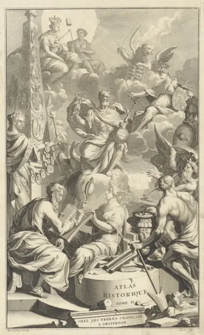 Allegorische voorstelling met goden en  personificaties van Tijd en Geschiedenis