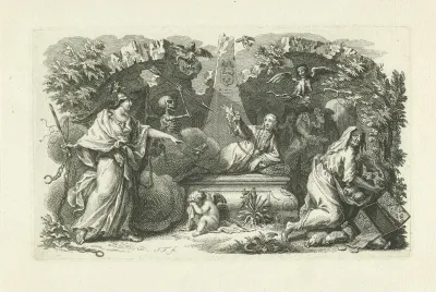 Allegorische voorstelling met graftombe