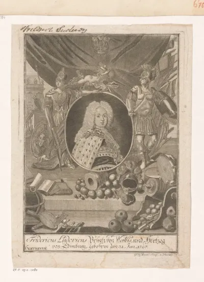 Allegorische voorstelling met het portret van Frederik, prins van Wales