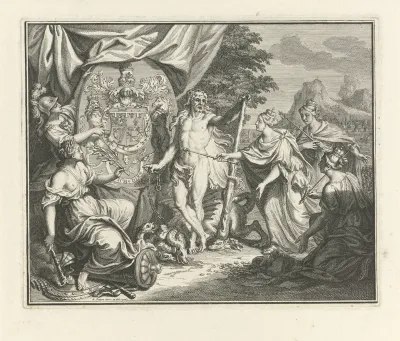 Allegorische voorstelling met het wapenschild van Wales