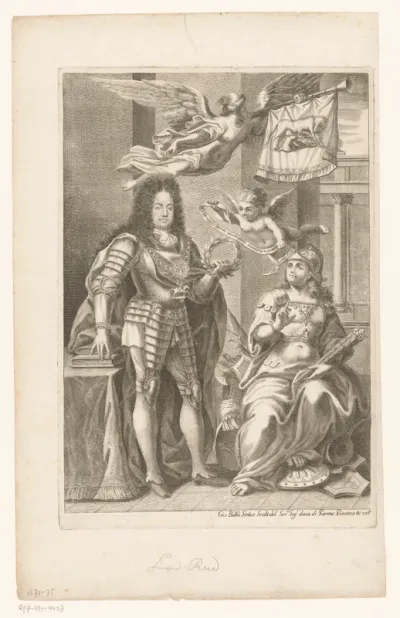 Allegorische voorstelling met man in wapenrusting
